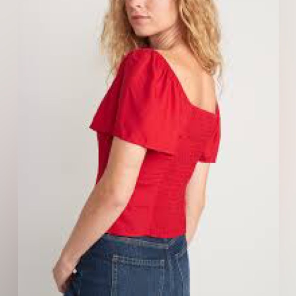 NWT! Old Navy Flutter-Sleeve Smocked Top (Red) - Picture 2 of 8